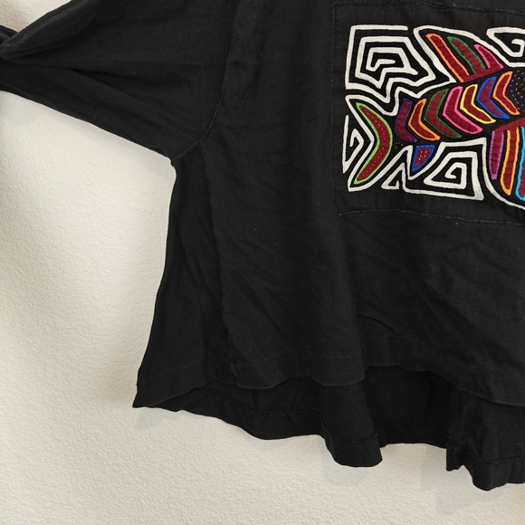 Vintage Mola Art Quilted Embroidered Long Sleeve Shirt Fish Print Size LG - Picture 10 of 11